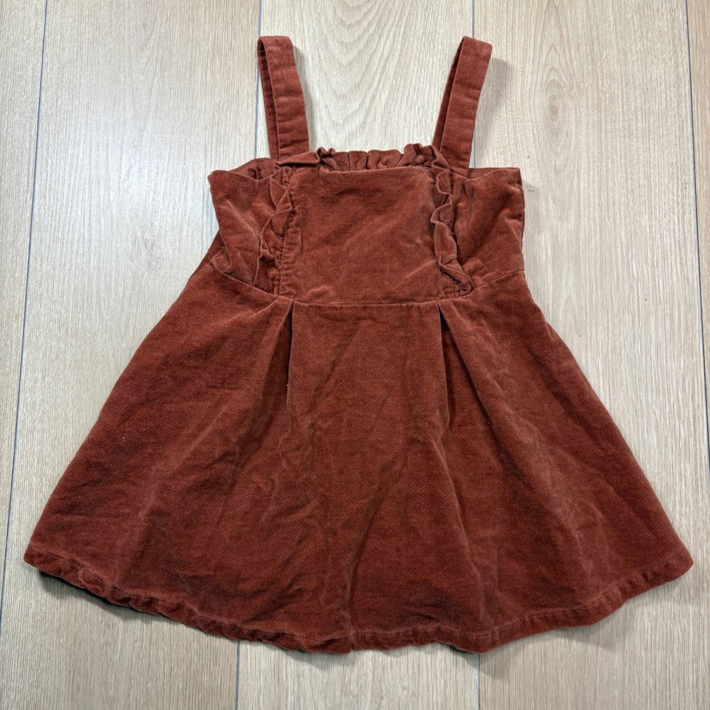 Janie and Jack Girls Rust Brown Corduroy Ruffle Pinafore Dress Toddler 2T